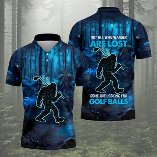Not All Who Wander Are Lost Bigfoot Men's Golf Polo Shirt HG  Funny Polo Shirt HG Dad Golf Gift