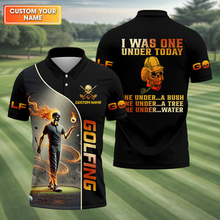 I Was One Under Today Custom Men's Golf Polo Shirt  Funny Skull Golf Shirt HG   Dad Golf Gift