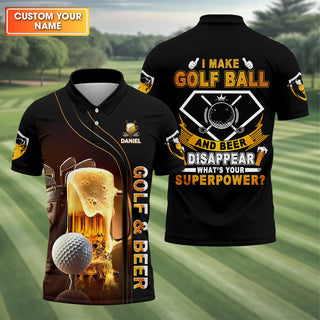 I Make Golf Ball And Beer Disappear Custom Golf Polo Shirt HG  Mens Golf Gift  Golf Lover Gift