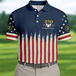 250 Years Red White Blue 1776-2026 Polo Shirts For Men  Patriotic Golf Shirt HG s  250th Anniversary Golf Gift For Men