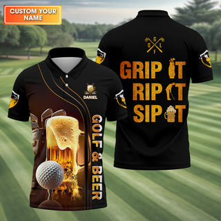 Grip It Rip It Sip It Golf Beer Shirt  Fun Golf Shirts For Men  Funny Golf Polo Shirt HG  Dad Golf Gifts