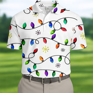Christmas Light Print Fun Men's Golf Polos  Christmas Polo Shirt HG Unique Gift For Golfer  Polo Shirt HGs For Men