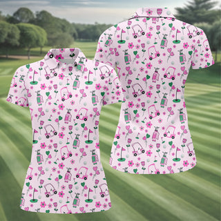 Seamless Pink Green Funny Womens Golf Polo Shirt HG  Ladies Golf Shirt  HG Mothers Day Gifts