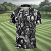 Classic Horror Characters Black And White Golf Polo  Dark Vibe Polo Shirt HGs For Men  Halloween Golf Shirt