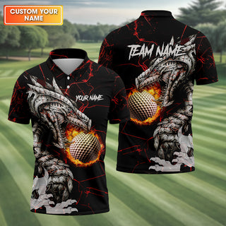 Flaming Dragon Custom Golf Polo Shirt  Dad Golf Gift  Golf Lover Gifts HG
