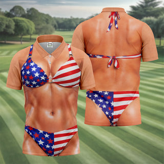 Naughty Fun USA Patriotic 4th Of July Golf Tops HG For Men  250th Anniversary Golf Shirts For Men