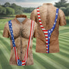 Hairy Body Funny Print Patriotic Golf Shirt  HG 250th Anniversary 4th Of July Golf Shirts For Men