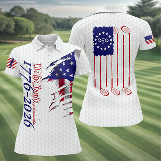 We The People 250 Anniversary 1776-2026 Distressed Flag Golf Shirt  HGFor Women  Patriotic 4th Of July Golf Shirt