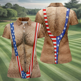 Hairy Body Funny Print Patriotic Golf Shirt  HG 250th Anniversary 4th Of July Golf Shirt  HGFor Women