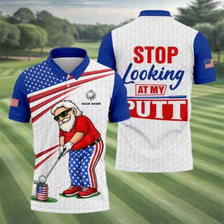 Stop Looking At My Putt Golf Ball Pattern 250 Years Patriotic 4th Of July Golf Shirt HG s For Men