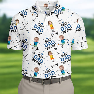 Best Dad By Par Custom Face Kids Photo  Funny Golf Polo Shirt  Christmas Golf Gift HG