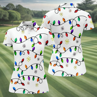 Christmas Light Print Fun Women's Golf Shirts  Christmas Polo Shirt HG Unique Gift For Golfer  Ladies Golf Polos