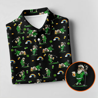St Patrick's Day Leprechaun Character Golf And Beer Black Polo Shirt HG Fun Women's Golf Shirts  Ladies Golf Polos