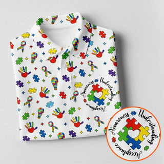 Awareness Understanding Acceptance Autism Ribbon White Golf Shirt HG   Autism Awareness Colors Women's Golf Tops