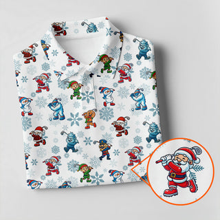 Funny Christmas Characters Golf Pose Fun Women's Golf Shirts  Christmas Polo Shirt HG Ladies Golf Shirts