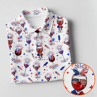 Wine And Martini American Flag Pattern Patriotic 4th Of July White Golf Shirt HG   250th Anniversary Women's Golf Tops