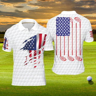 American Flag Men's Golf Polo Shirt HG  Patriotic Polo Shirt HG Gift For Golfers