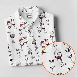 Christmas Wine Glass With Colorful Lighting White Golf Shirt HG   Christmas Golf Shirt HG   Women's Golf Tops