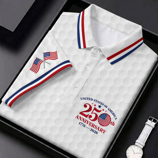 USA 250th Anniversary Golf Ball Pattern White Golf Shirt HG   4th Of July Patriotic Golf Shirt HG s For Men