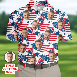 Custom America Flag Shirt With Face  Custom Face Shirt  Fourth Of July Shirts  Funny Golf Polo Shirt HG