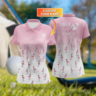Talk Birdie To Me Flamingo Womens Golf Polo Shirt HG  Custom Ladies Polo Shirt HG Womens Golf Gifts