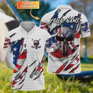 American Skull Flag Custom Golf Polo Shirt HG  Gift For Golfers  Golf Gift For Men  America 250 Anniversary Golf Shirt