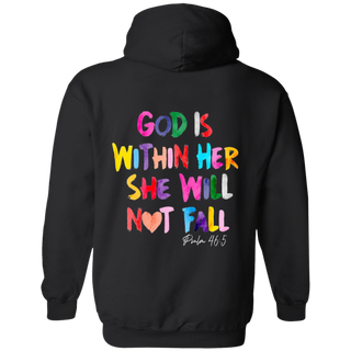 White Signature God Is Within Her She Will Not Fall Hoodie