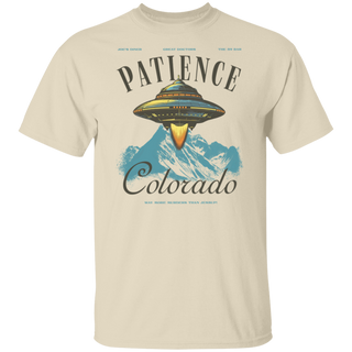 Patience, Colorado Graphic T-Shirt, Alien UFO TV Show Memorabilia Tee, Funny Retro Travel Poster Shirt For Resident Of Patience, CO