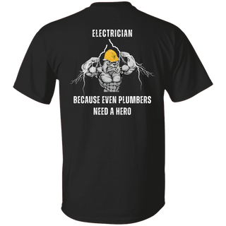 Electrician Shirt, Electrical Journeyman Apprentice Lineman Gift, Sparky Tshirt, Even Plumbers Need A Hero, Hardhat Muscular Dog & Lightning