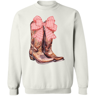 Coquette Cowgirl Crewneck, Western Pink Cowgirl Boots Shirt, Cowgirl Boots Sweatshirt, Cowgirl Valentines, Pink Bow Shirt, Coquette Clothes