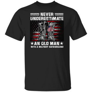 Never Underestimate An Old Man With A Military Background T-shirt, Vintage American Flag US Veteran Shirt, Veteran Day Shirt