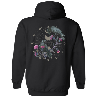 Celestial Ravens and Thistles Hooded Sweater, Moon Phase Whimsigoth Crow Hoodie, Spiritual Bird Lover Dark Academia Gift for Mystical Mama