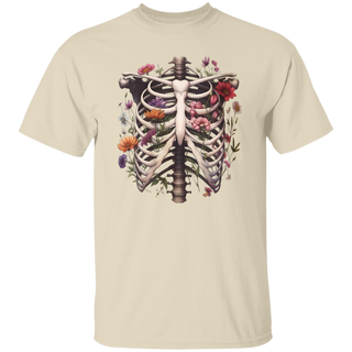 Wildflower Skeleton T-Shirt Fall Shirt Halloween Tee Floral Ribcage Tshirt Oversized Graphic Tee Halloween Women's Shirt