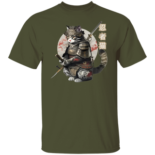 Japanese Kawaii Cat T-Shirt, Samurai Cat Tattoo Style Shirt, Samurai Kitten, Cat Lover T-Shirt