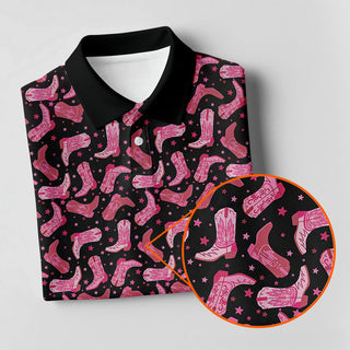 Pink Cowboy Boots Womens Golf Polo Shirt HG  Golfing Apparel  Womens Golf Gifts