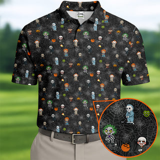 Funny Horror Character Black Golf Polo Shirt HG  Horror Movie Shirt  Halloween Golf Shirt  HG Fun Golf Polos For Men