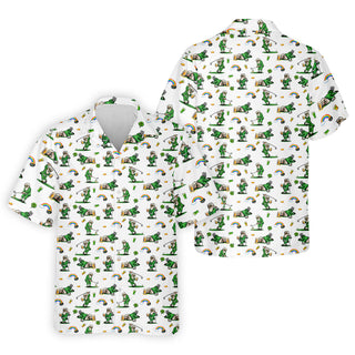 St Patrick's Day Leprechaun Character Golf And Beer White Golf Hawaiian Shirt HG   Fun Golf Hawaiian Shirt HG s For Men    For Men