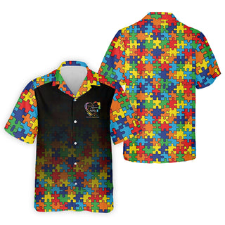 In A World Where You Can Be Anything Be Kind Autism Awareness Puzzle Pattern Black Fade Men's Hawaiian Shirt HG