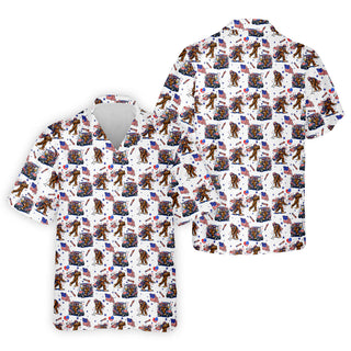 Funny Bigfoot 4th Of July With American Flag Pattern White Hawaiian Shirt HG  For Men  250th Anniversary Patriotic Hawaiian Shirt HG