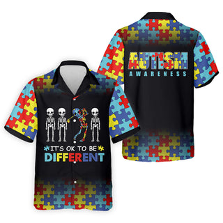 It's Ok To Be Different Men   Hawaiian Shirt HG   Autism Awareness Puzzle Pattern Black Fade Golf Hawaiian Shirt HG s For Men  Autism Golf Hawaiian Shirt HG