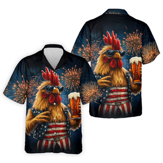 Rooster Beer USA Patriotic Hawaiian Hawaiian Shirt HG  250th Anniversary Tropical Vibe Men's Hawaiian Shirt HG