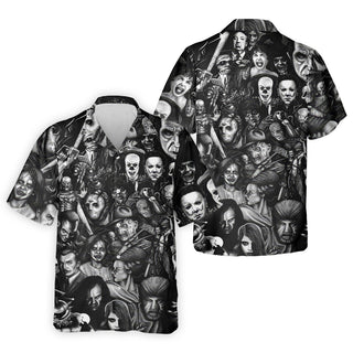 Classic Horror Characters Black And White Golf Polo  Dark Vibe Hawaiian Shirt HG s For Men  Halloween Hawaiian Shirt HG