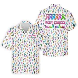 Fight Cancer In All Color Men's Hawaiian Shirt HG  Cancer Awareness Shirt  Cancer Survivor Shirt  Golf Gift For Men