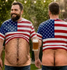 Funny Hairy Body Patriotic USA Flag en T-Shirt for Men Women, HG 3D Printing Hairy Chest Graphic Tee, Novelty Gag Gift Shirt for Men, Party Outfit