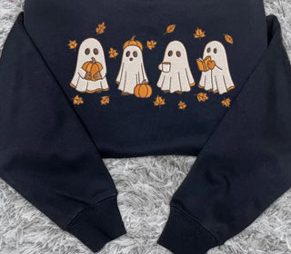 Embroidered Spooky Fall Sweatshirt, Vintage Halloween Pumpkin Spooky Season Sweater, Ghost And Pumpkin Crewneck, Halloween Gifts LN