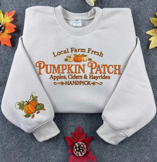 Embroidered Pumpkin Patch Sweatshirt, Vintage Halloween Hoodie, Fall Sweatshirt, Pumpkin Crewneck, Halloween Gift, Spooky Season LN