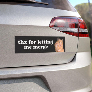 Thx For Letting Me Merge HFN Car Magnet Funny Hamster Meme Cute Magnetic Car Decal Car