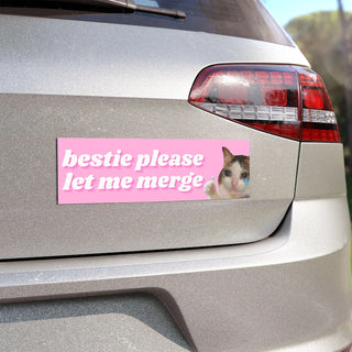 Bestie Pls Let Me Merge Funny Car Decor Sad Cat Meme Genz HFN Car Magnet