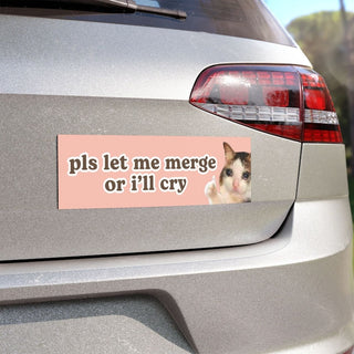 please let me merge or i'll cry Crying Cat Meme Car Magnet Funny Cute Pls HFN Car Dcor