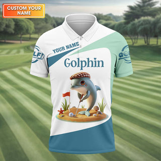 Golfin' Dolphin Custom Golf Polo Shirt HG  Golfing Apparel  Mens Golf Gift  Funny Golf Polo Shirt HG